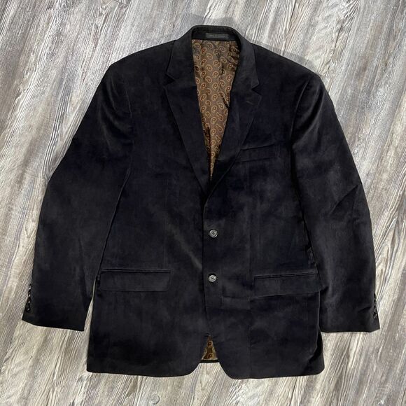 Chaps Black Corduroy Blazer Jacket 42R Paisley Lining Vintage Style - Picture 1 of 7